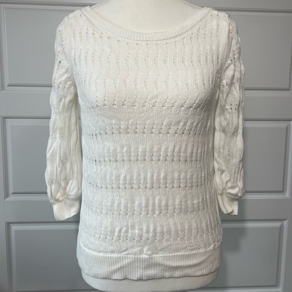 WHBM Womens Cream Open Knit Sweater Long Sleeve Lightweight Pullover Top‎ Small - Picture 5 of 8